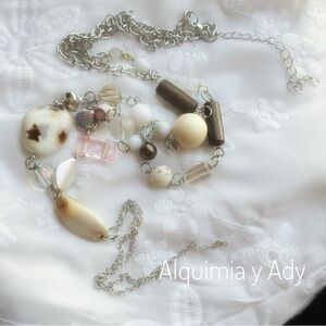 Statement chain tassels beaded charm 35” extra long neutral gemstone necklace